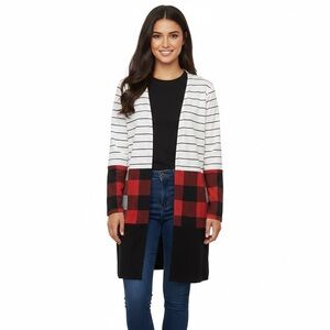 SHEIN Black and Red Plaid Cardigan